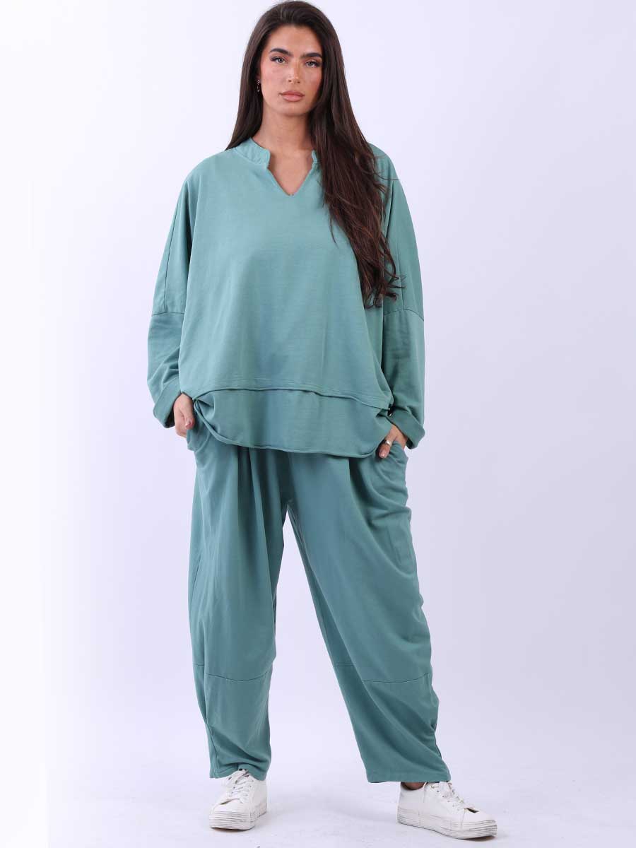 Raw Edge Baggy Cotton Sweat Top Ocean Blue