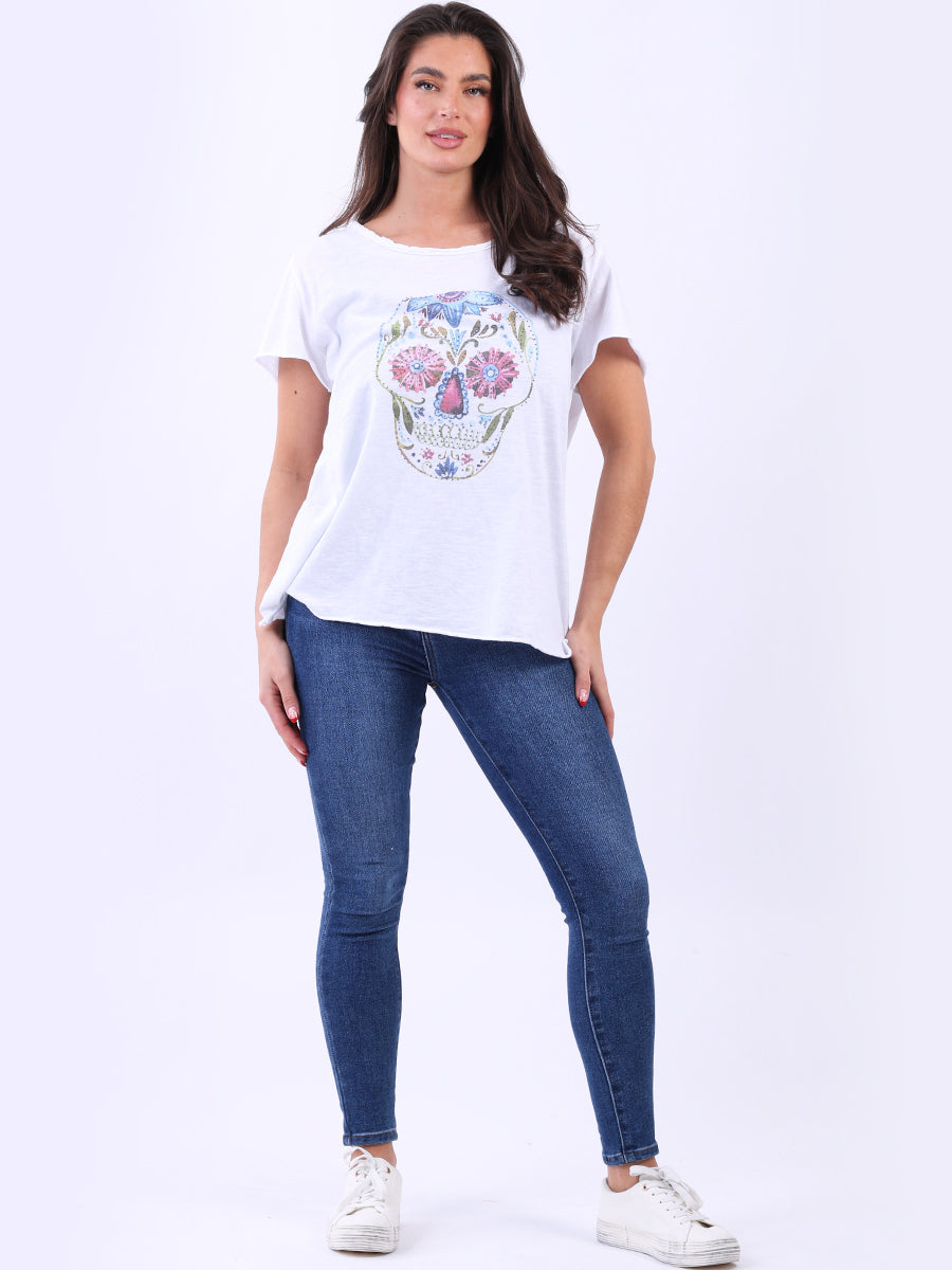 Cotton Sugar Skull T-Shirt White