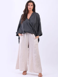 Linen Crossover Top Charcoal