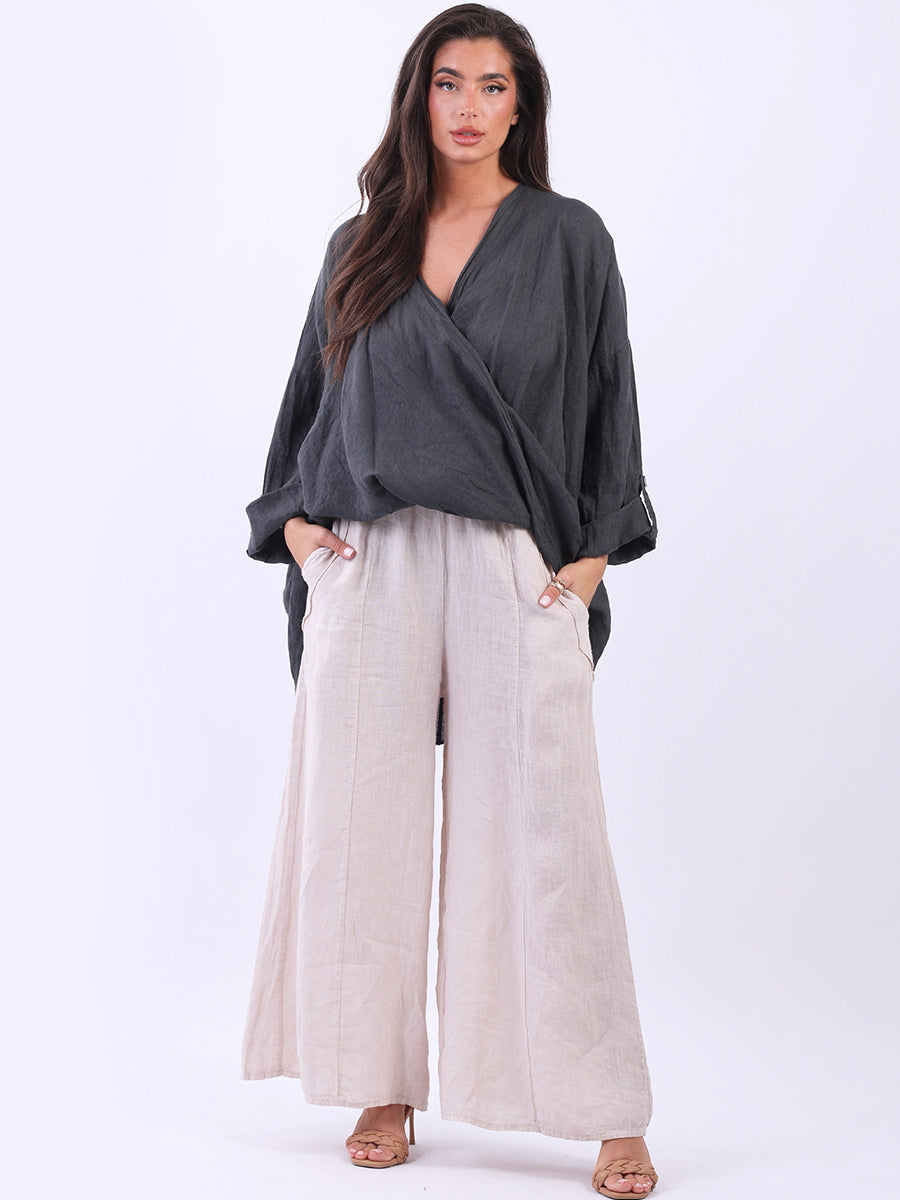 Linen Crossover Top Charcoal