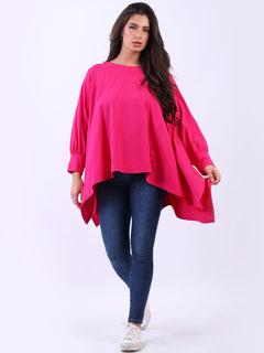 Plus Size Batwing Cotton Top Fuchsia