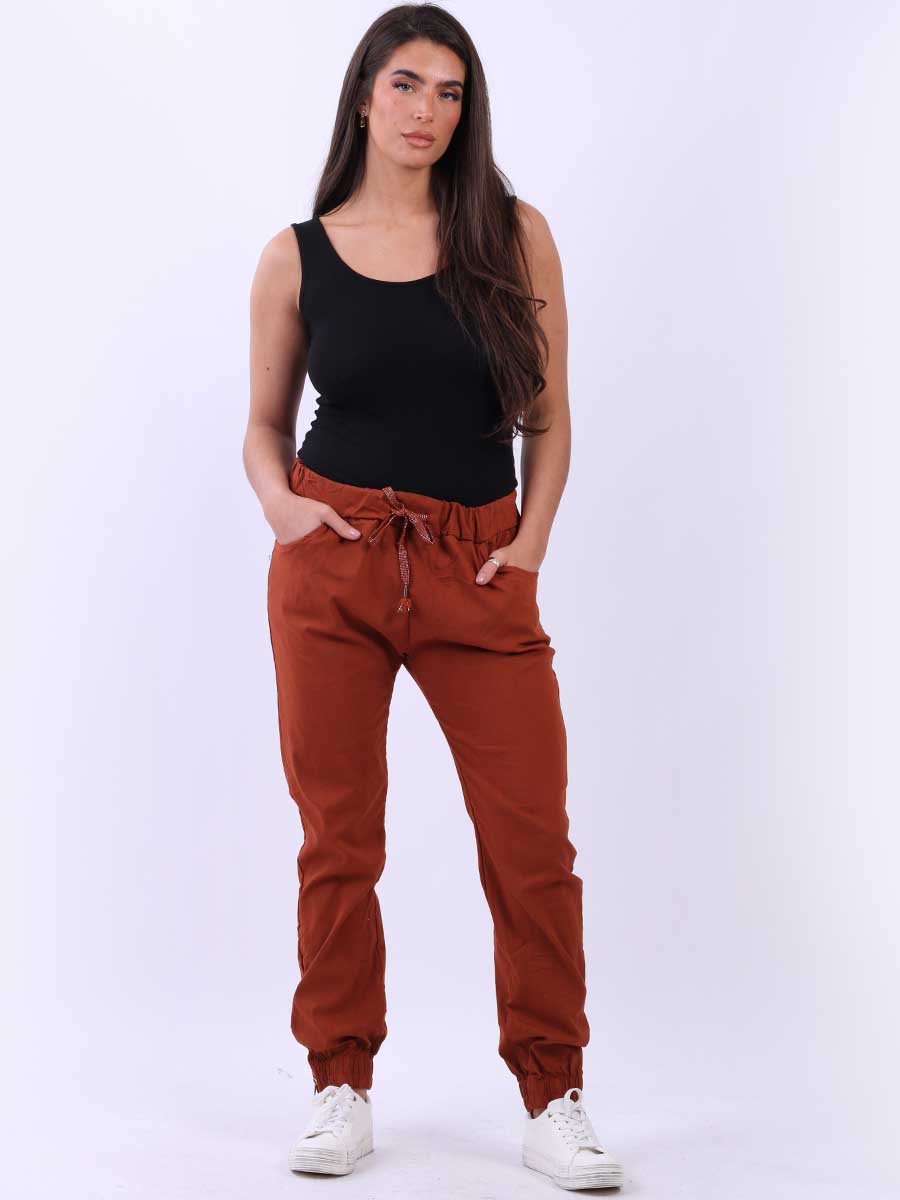 Women Plain Magic Pant Rust