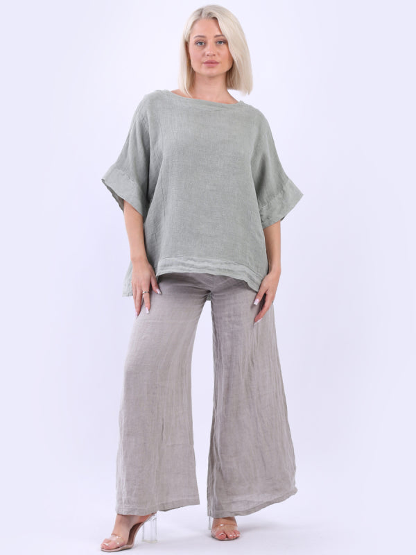 Vintage Washed Linen Top Khaki