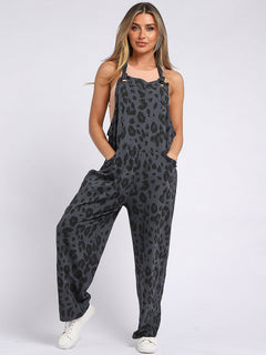 Leopard Cotton Dungaree Charcoal
