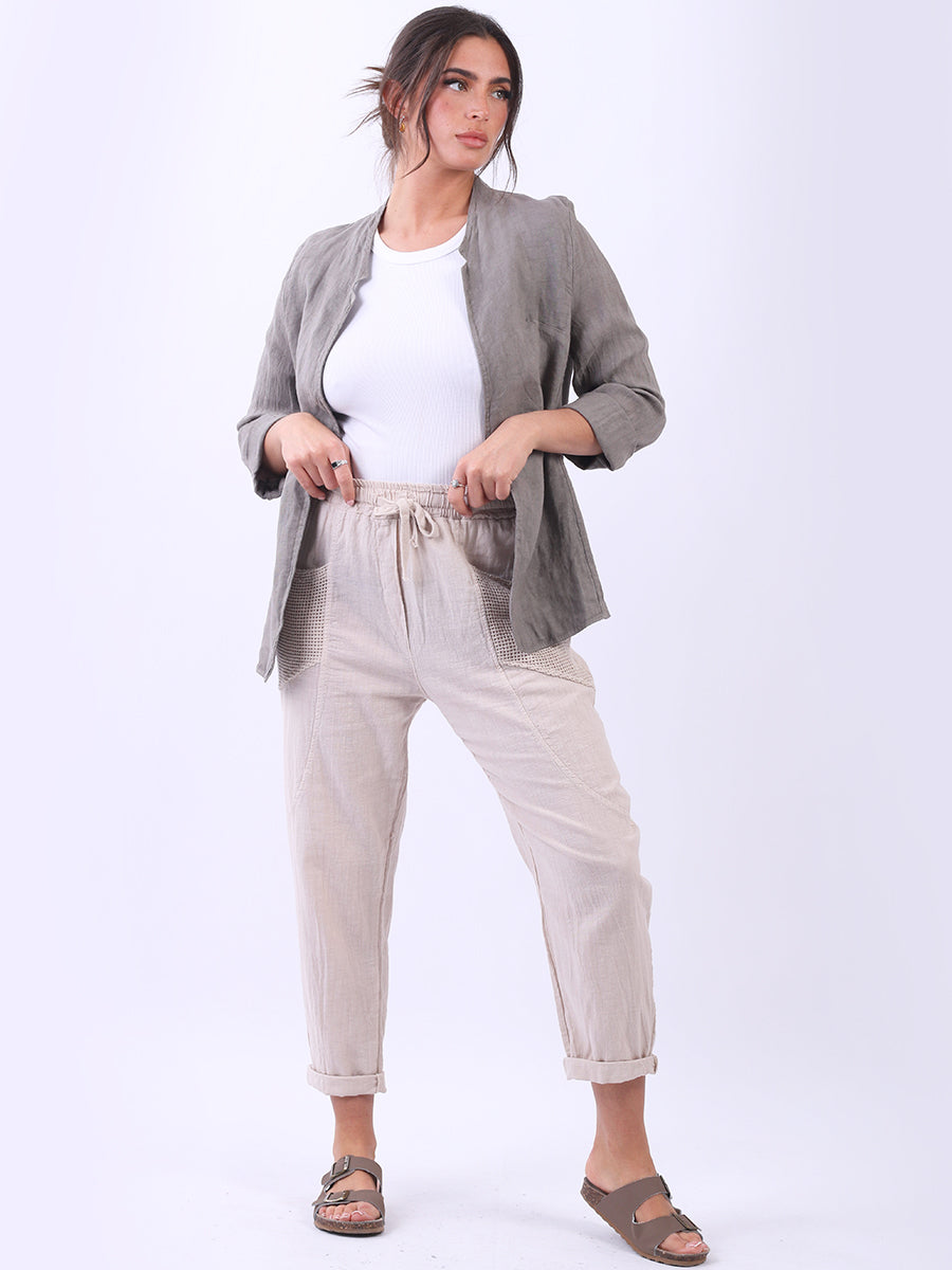 Open Front Linen Jacket Mocha