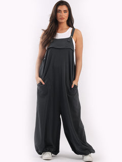 Oversized Cotton Jumpsuit Charcoal