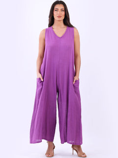 Women Tank Jumpsuit Magenta
