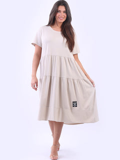 Oversized Tiered Cotton Dress Beige