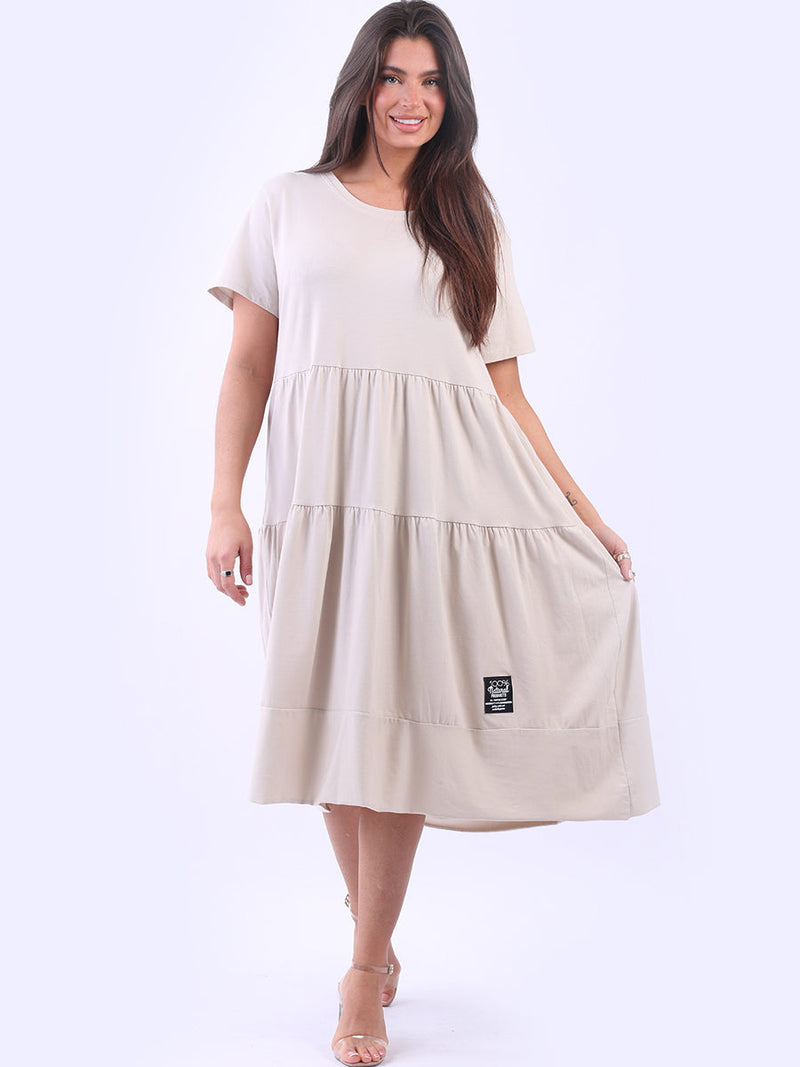 Oversized Tiered Cotton Dress Beige
