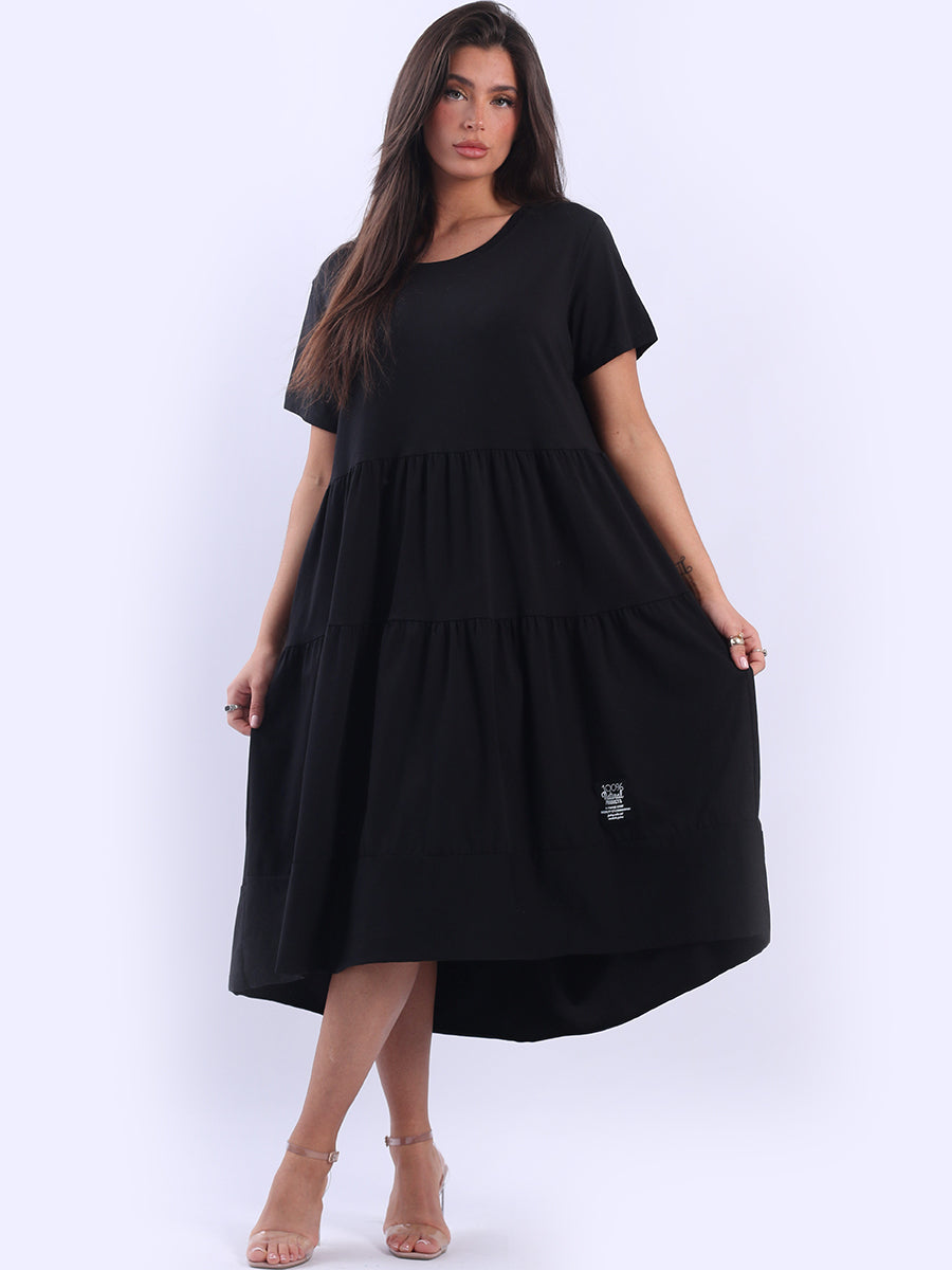 Oversized Tiered Cotton Dress Black