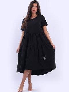 Oversized Tiered Cotton Dress Black