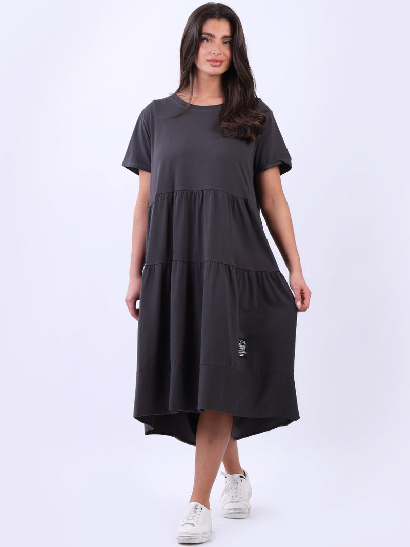 Oversized Tiered Cotton Dress Charcoal
