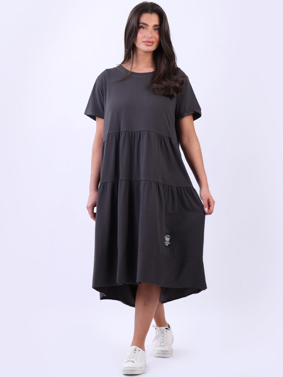 Oversized Tiered Cotton Dress Charcoal