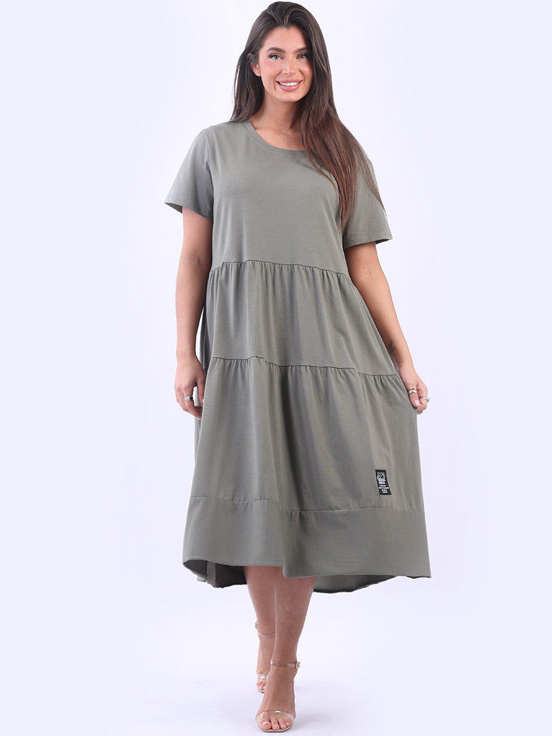 Oversized Tiered Cotton Dress Khaki