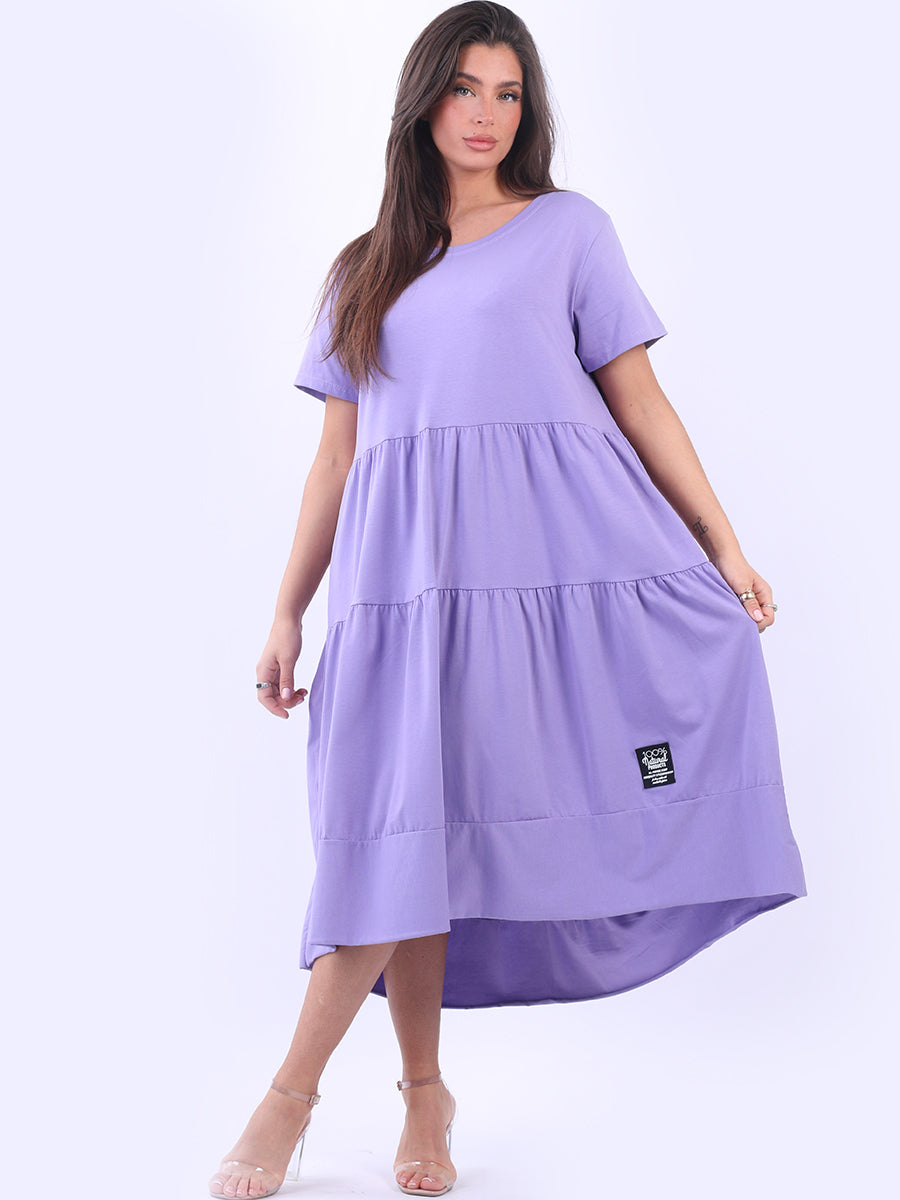 Oversized Tiered Cotton Dress Lilac