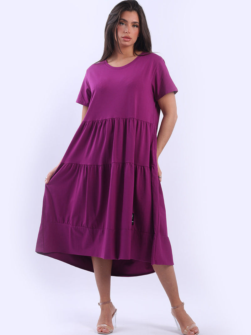 Oversized Tiered Cotton Dress Magenta