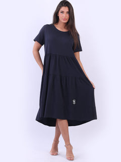 Oversized Tiered Cotton Dress Navy