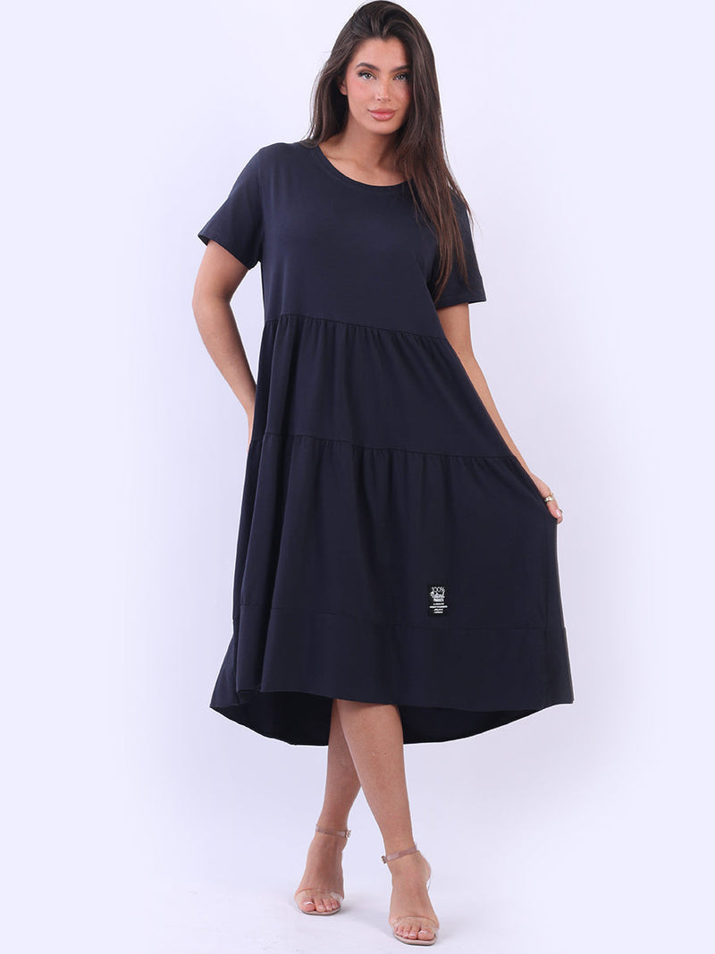Oversized Tiered Cotton Dress Navy