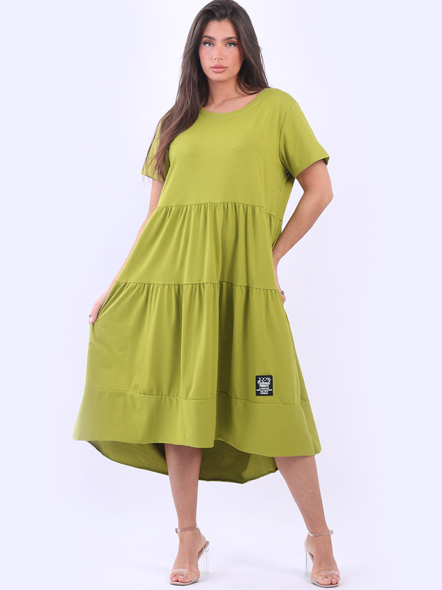 Oversized Tiered Cotton Dress Olive
