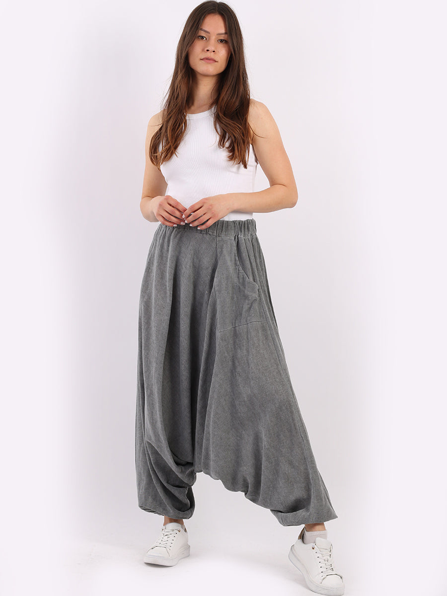 Acid Wash Cotton Harem Pant Charcoal