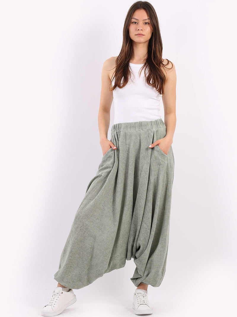 Acid Wash Cotton Harem Pant Khaki