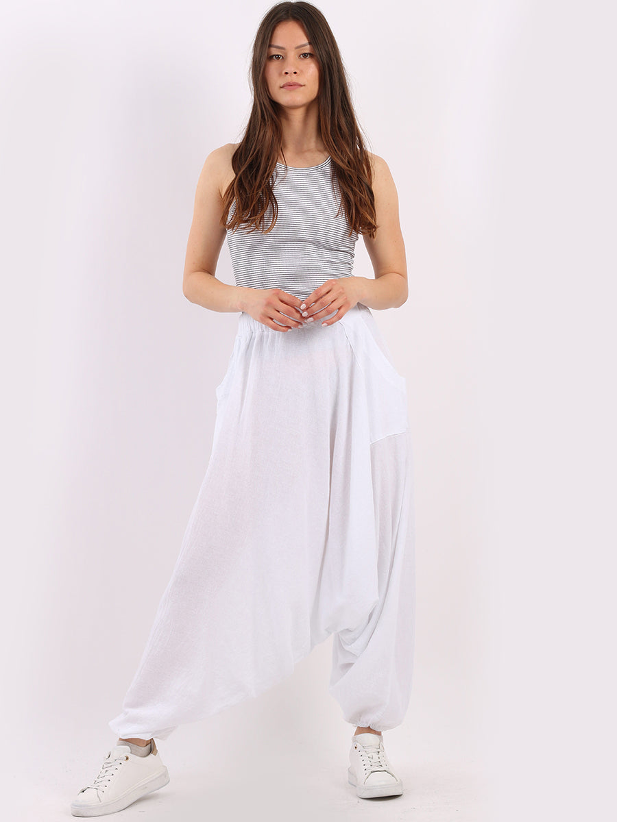 Acid Wash Cotton Harem Pant White