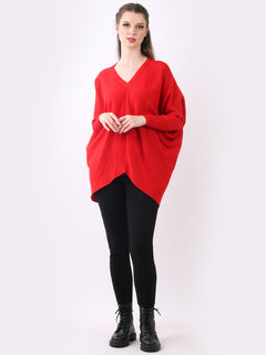 Batwing Knitted Top Red