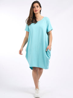 Plain Cotton Dress Aqua
