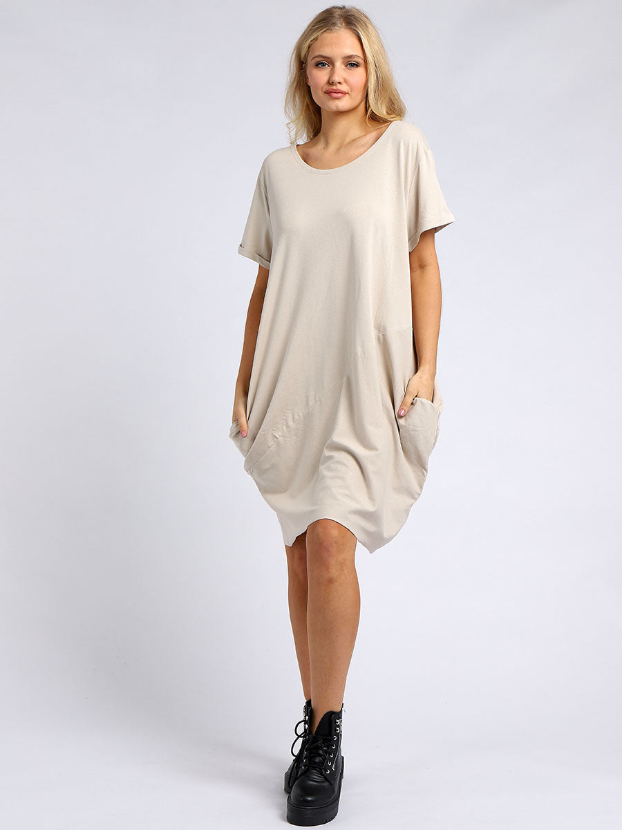 Plain Cotton Dress Beige