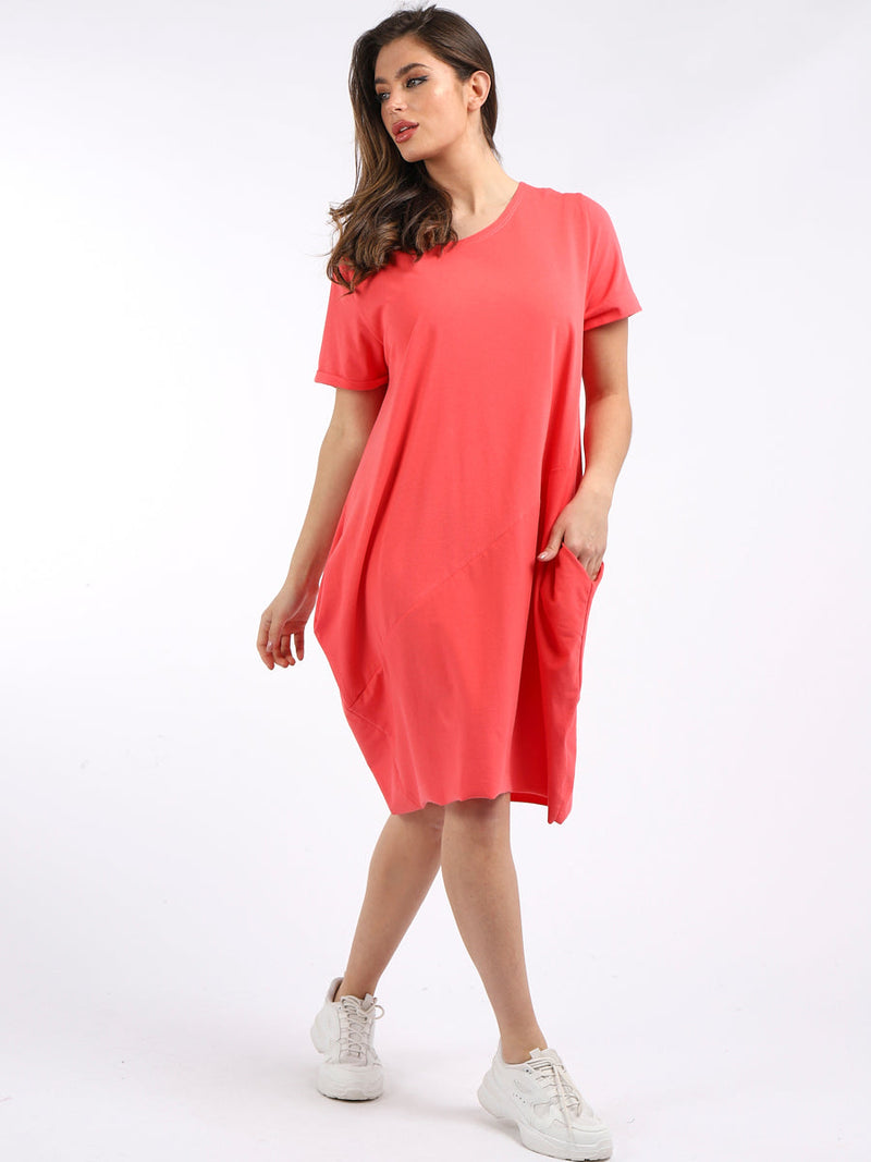 Plain Cotton Dress Coral