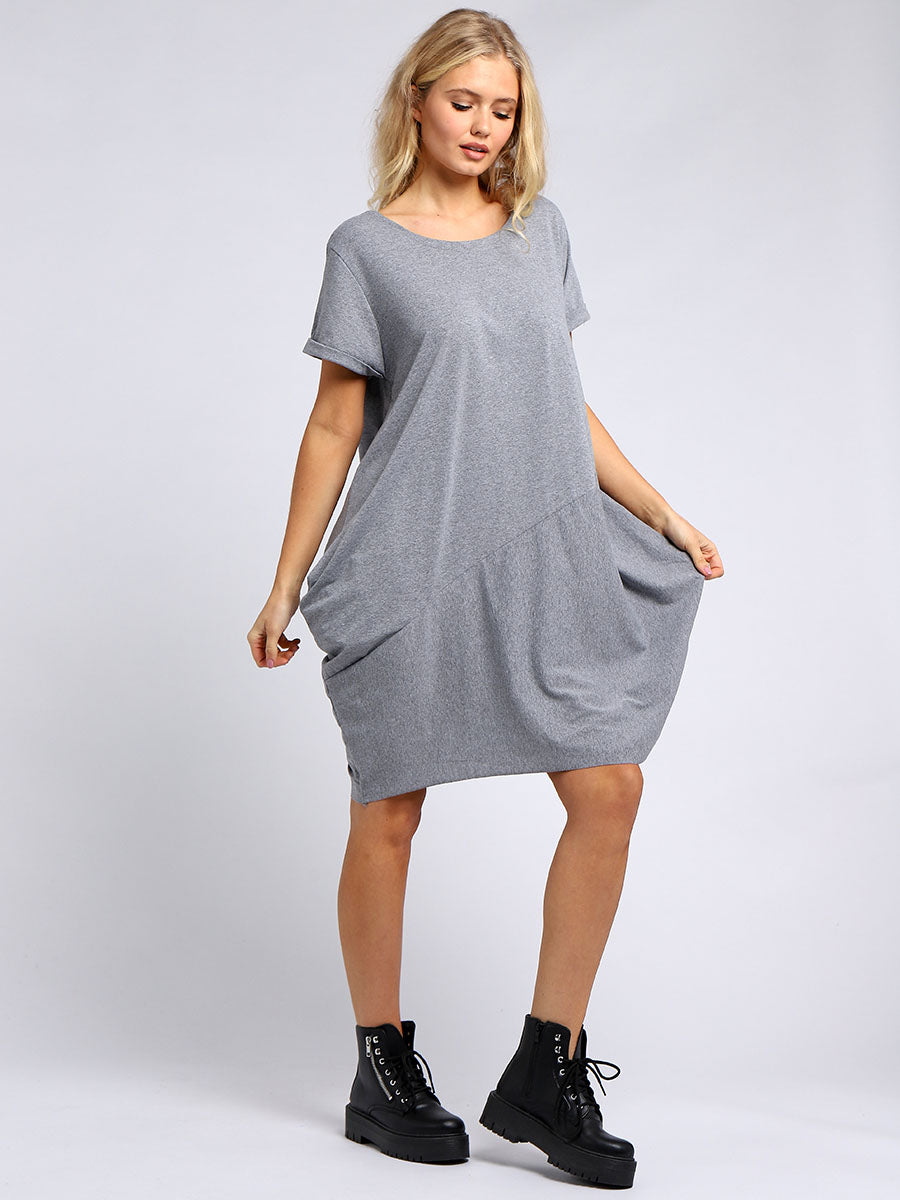 Plain Cotton Dress Dark Grey