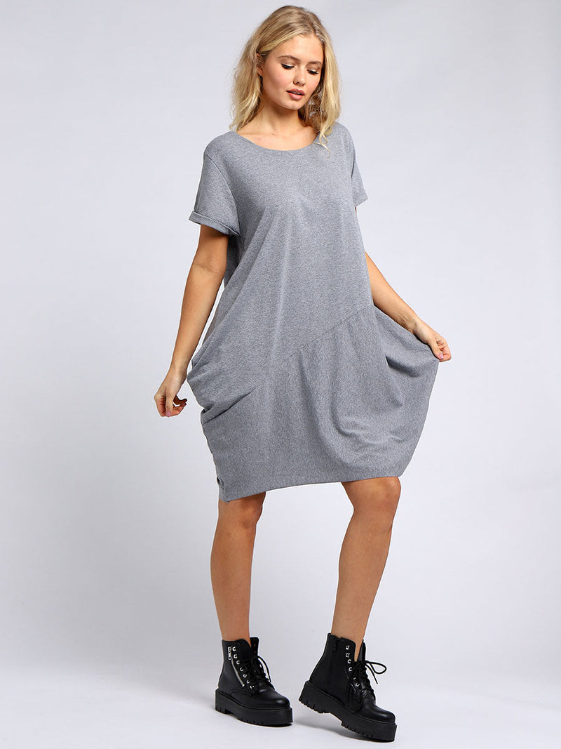 Plain Cotton Dress Dark Grey