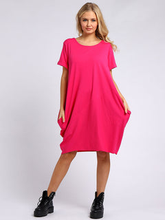 Plain Cotton Dress Fuchsia