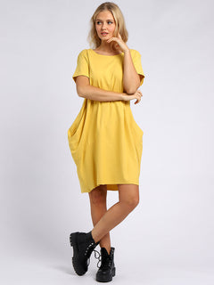 Plain Cotton Dress Mustard