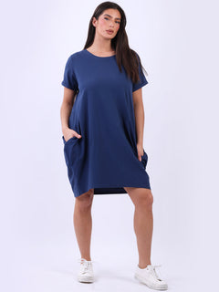 Plain Cotton Dress Navy