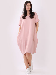 Plain Cotton Dress Pink