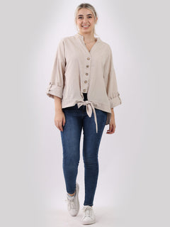 Plain Cotton Corduroy Shirt Beige