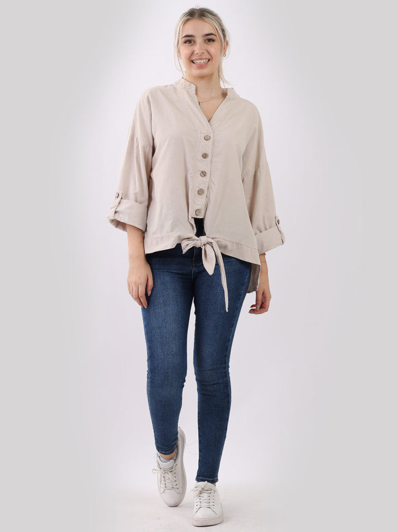 Plain Cotton Corduroy Shirt Beige