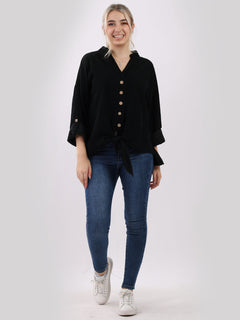 Plain Cotton Corduroy Shirt Black