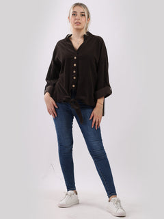 Plain Cotton Corduroy Shirt Chocolate 
