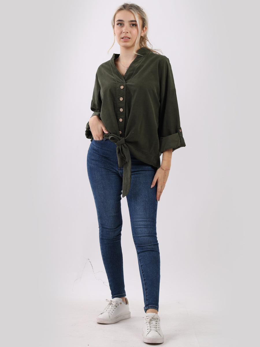 Plain Cotton Corduroy Shirt Khaki