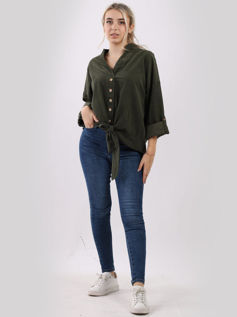 Plain Cotton Corduroy Shirt Khaki