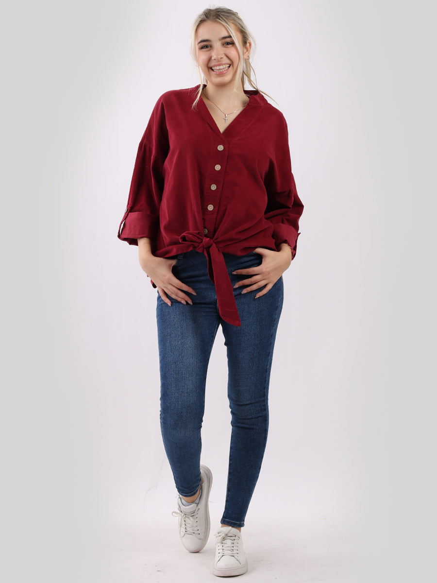 Plain Cotton Corduroy Shirt Wine