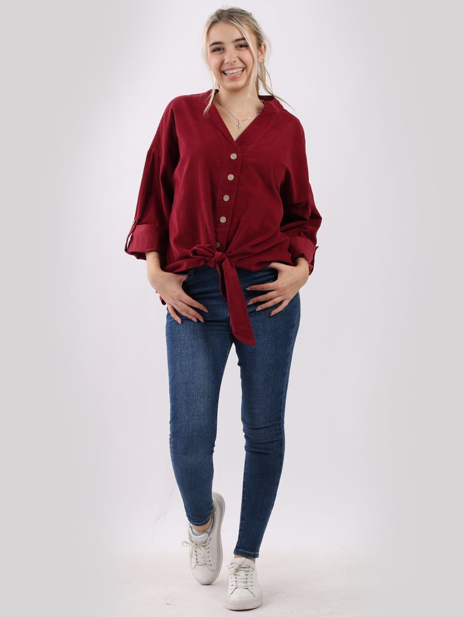 Plain Cotton Corduroy Shirt Wine