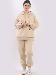 Plain Boxy Fleece Hoodie Beige