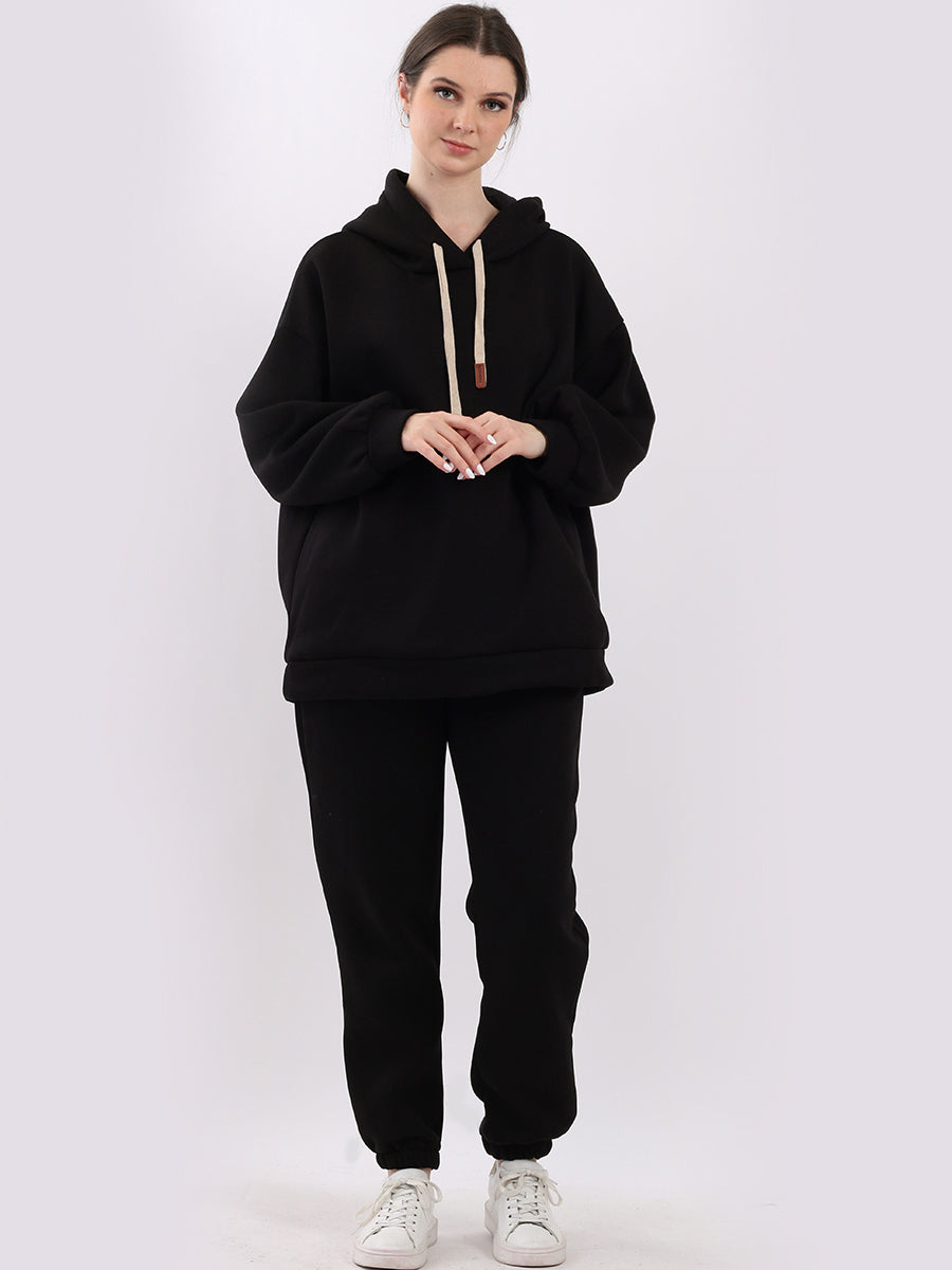 Plain Boxy Fleece Hoodie Black