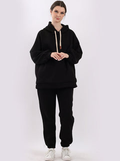 Plain Boxy Fleece Hoodie Black