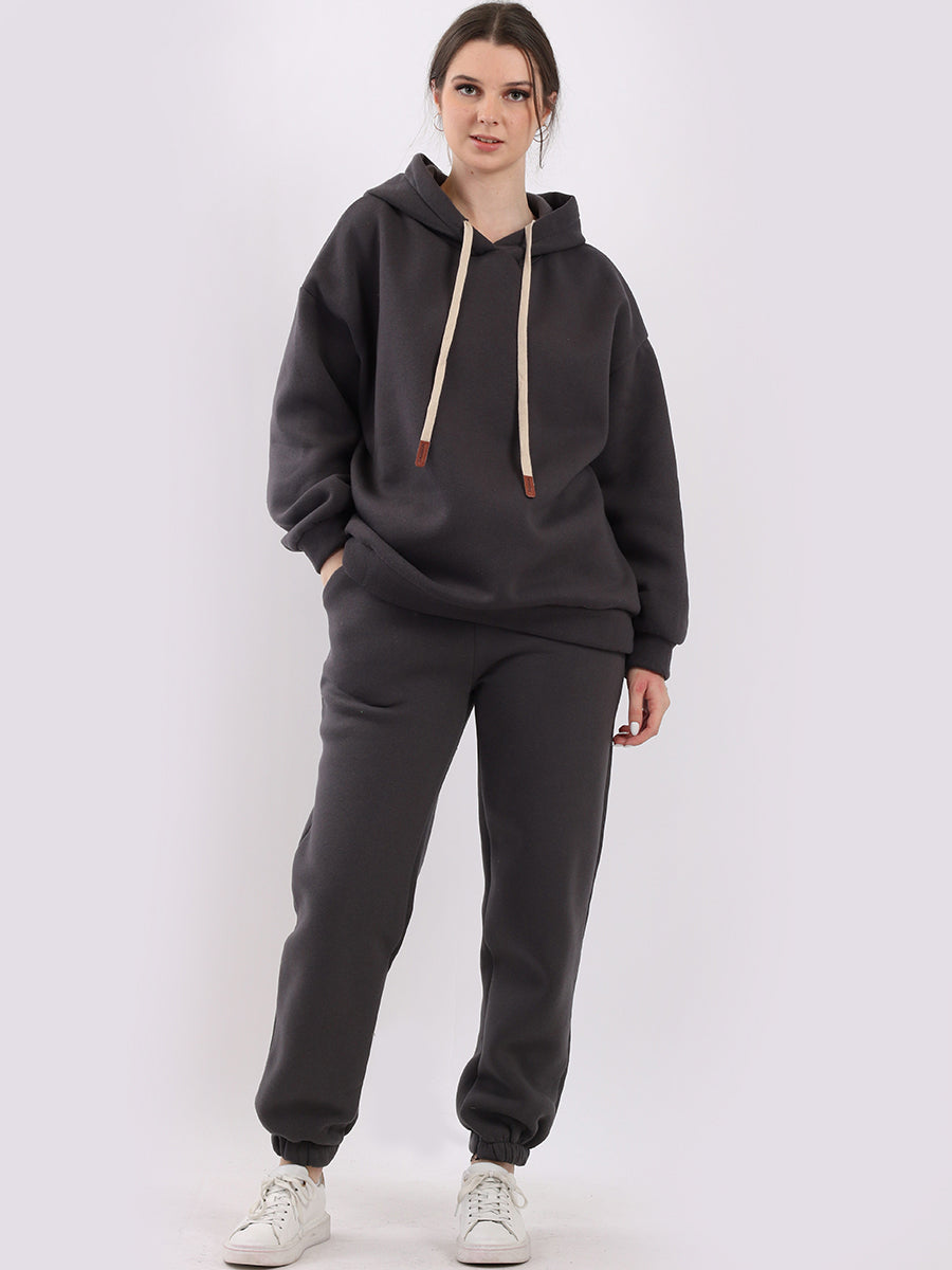 Plain Boxy Fleece Hoodie Charcoal