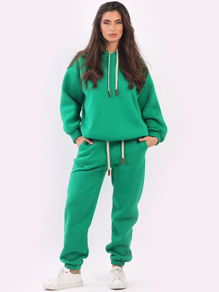 Plain Boxy Fleece Hoodie Green