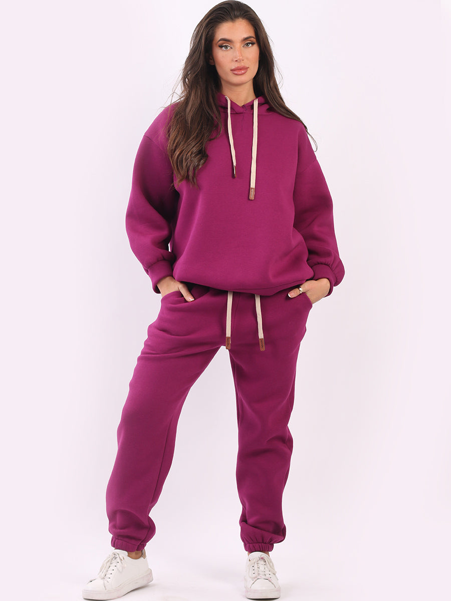 Plain Boxy Fleece Hoodie Magenta